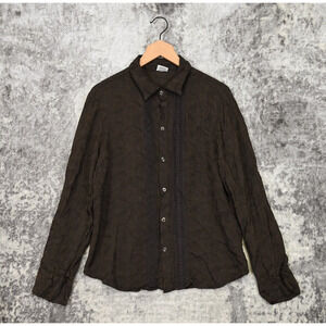 CP Shades Shirt Medium Womens Brown Jacquard Crochet Long Sleeve Button Top